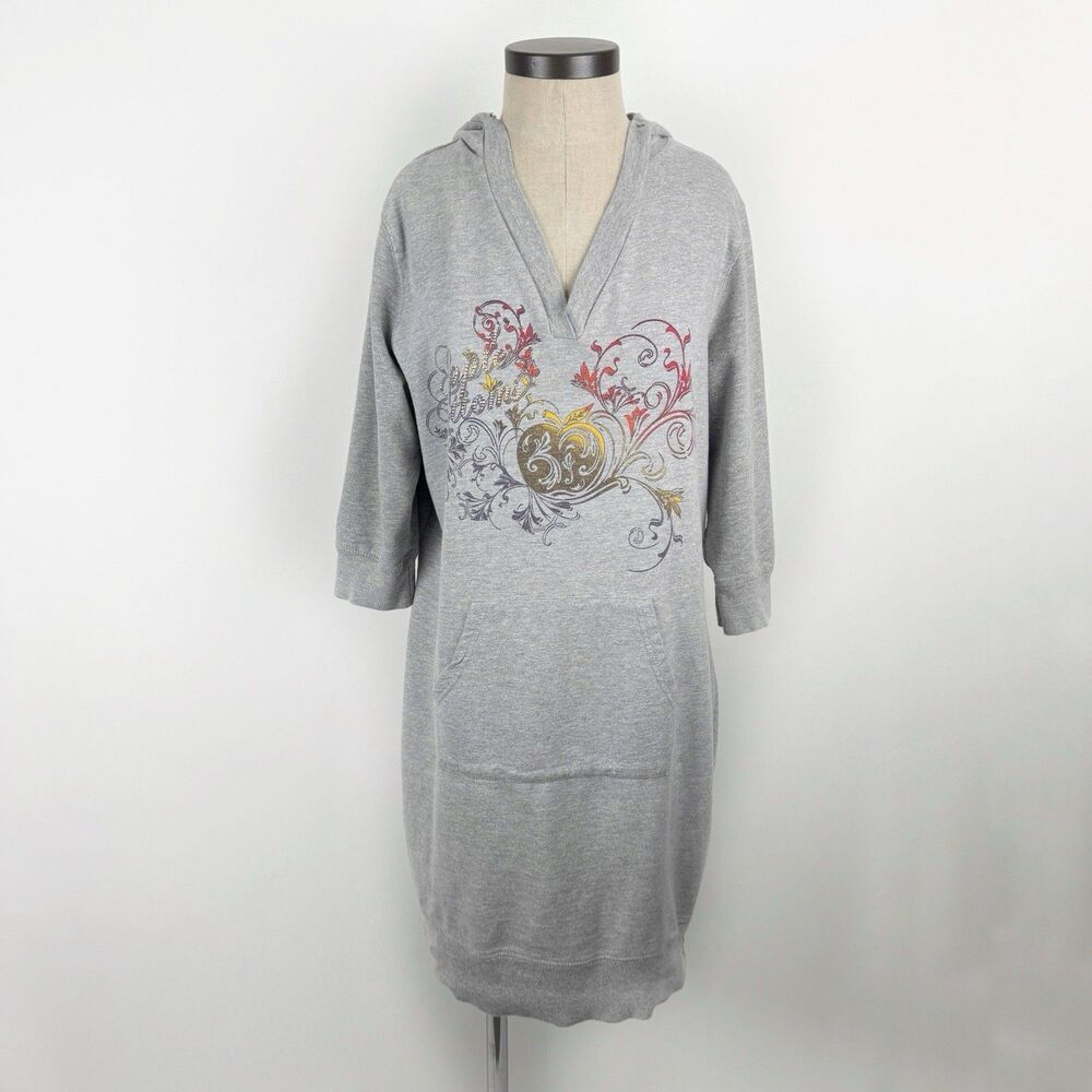 Apple Bottom Gray Sweatshirt 3/4 Sleeve Rhinestones Y2K Hoodie Dress Size 1X